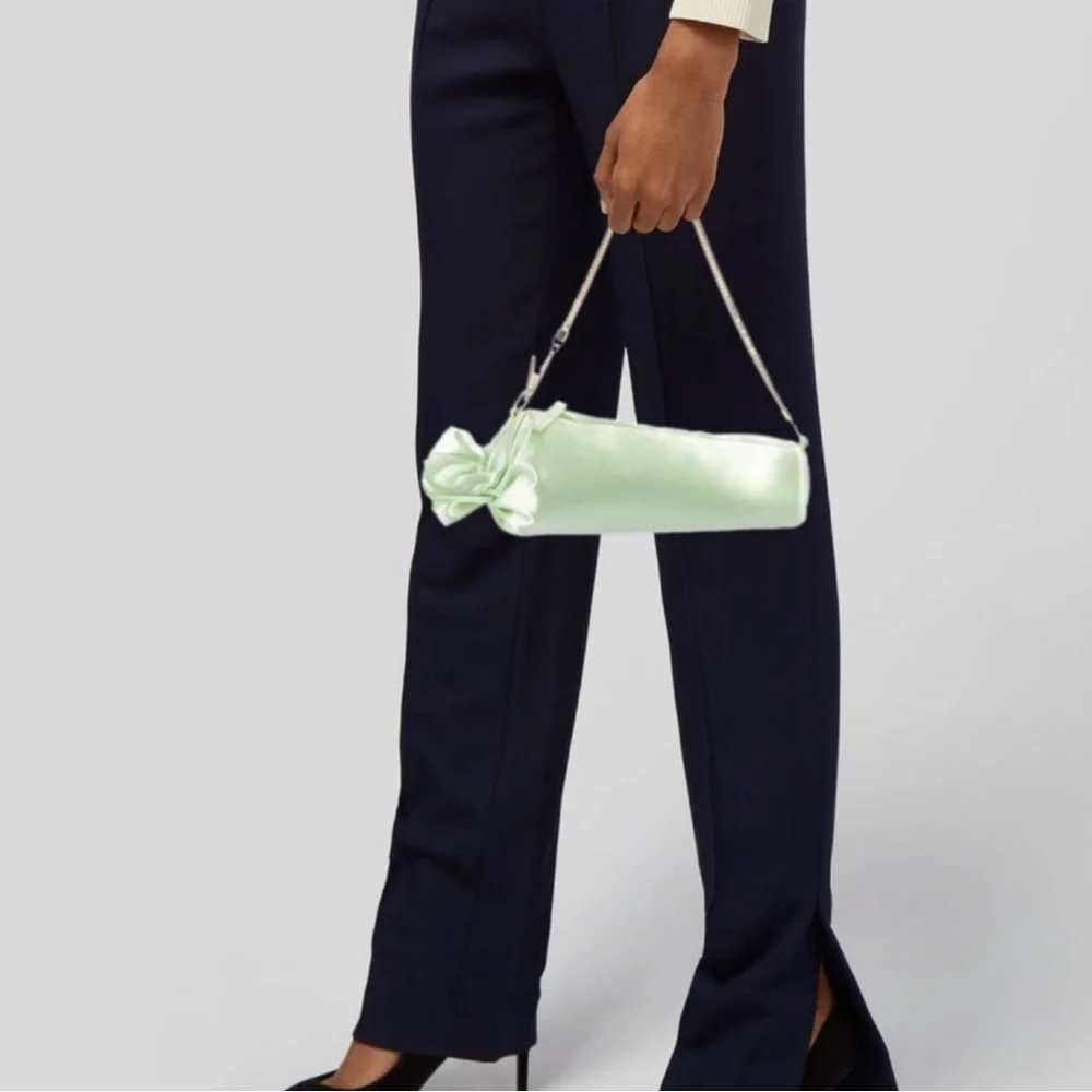 Edie Parker NWT Mint Green Satin Wristlet “blunt” style - Picture 4 of 4